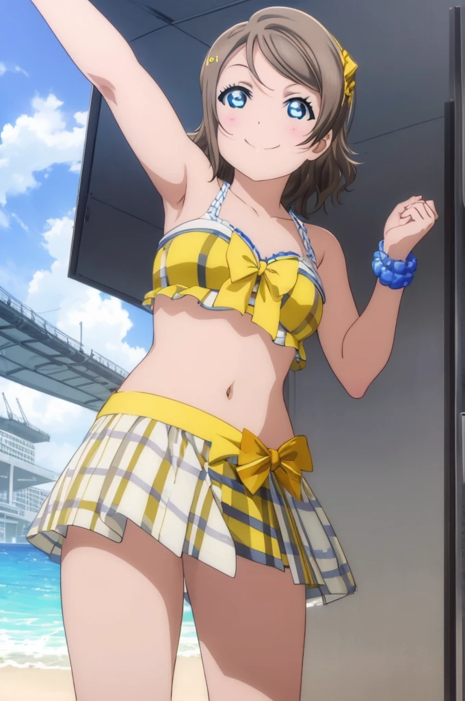 (((pixel-perfect, detail-perfect))), solo, 1girl, you watanabe, eyes azzur, smile, bikini, summer beach, armpit, big filesize, ultra High Qality