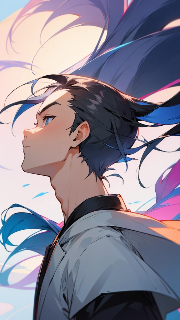 Create an anime character from your own in anime style in front perspective side profile up and down male 