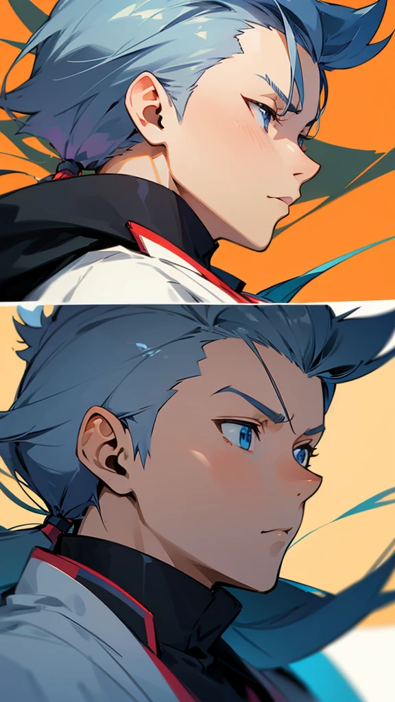 Create an anime character from your own in anime style in front perspective side profile up and down male