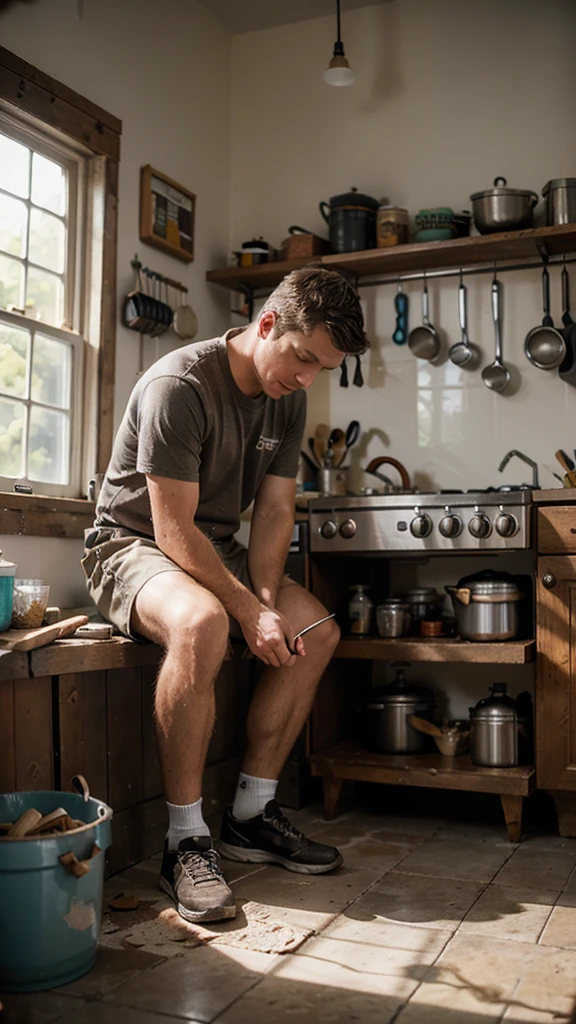 A BillMatheson man fixing a leaky kitchen faucet with a set of old worn tools