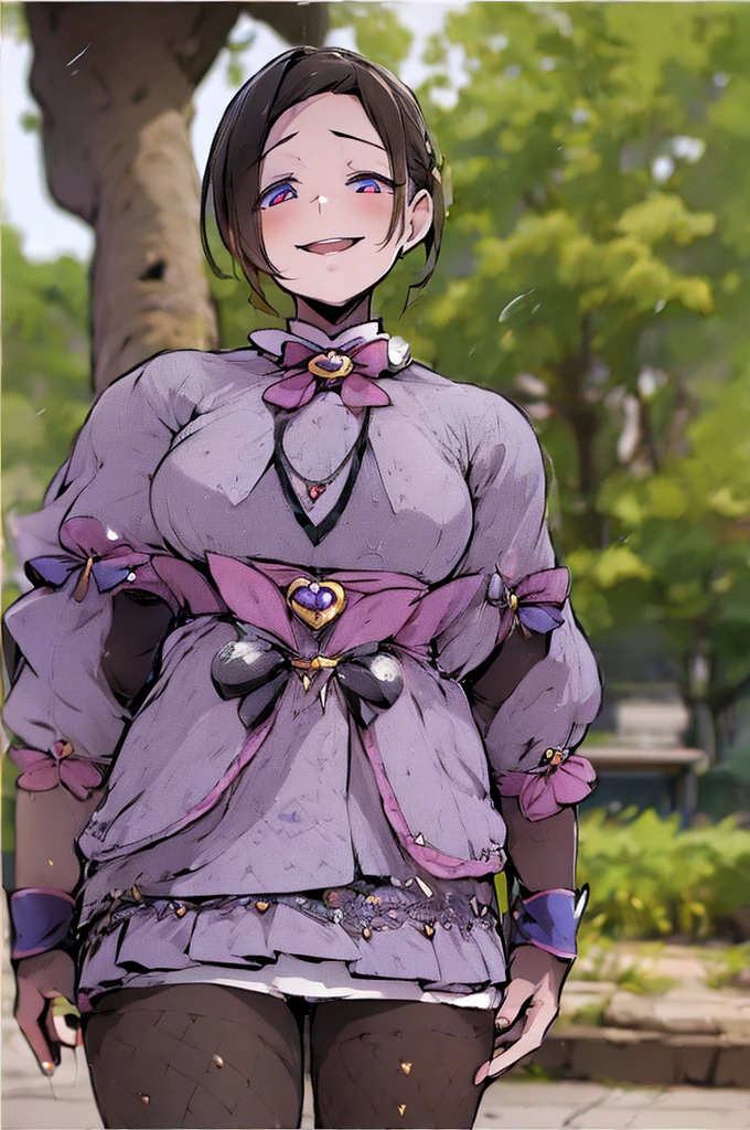 (((magical girl))),(depth of field), best quality,cute,tights,ribbon,ghost girl,(blue skin),smile,open mouth,((girl)),dress, tights, ribbon, cute, loafers, masterpiece, best quality, dark skirt,