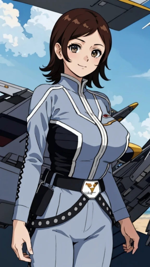 masterpiece, best quality, solo,1girl,looking at viewer,, cowboy shot,sea,anime style,
anne、Ultra Guard Interior、Fighter Aircraft Background、The bust is large
