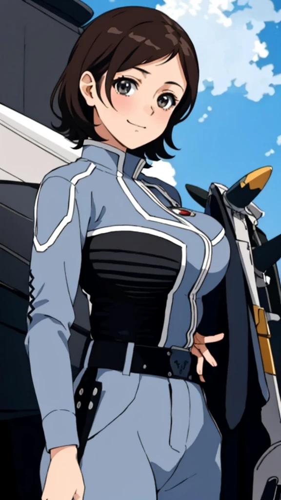 masterpiece, best quality, solo,1girl,looking at viewer,, cowboy shot,sea,anime style,
anne、Ultra Guard Interior、Fighter Aircraft Background、The bust is large