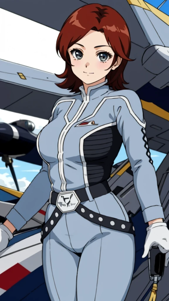 masterpiece, best quality, solo,1girl,looking at viewer,, cowboy shot,sea,anime style,
anne、Ultra Guard Interior、Fighter Aircraft Background、The bust is large