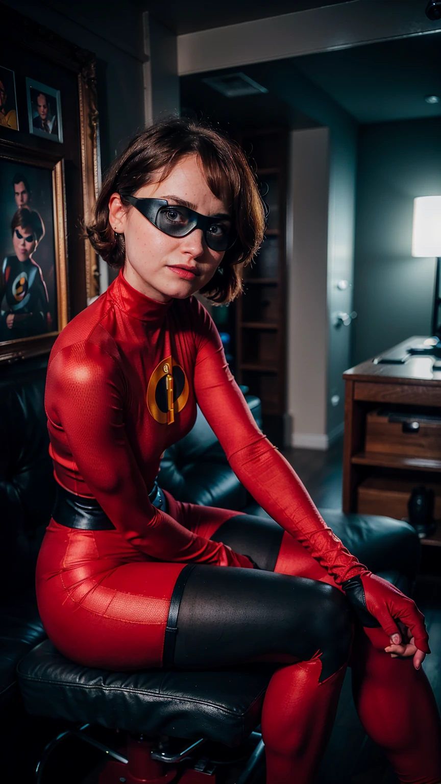 (masterpiece), (solo character), (photorealistic:1.4), ),(best quality), (the Incredibles red top bodysuit),, (Dakota Johnson wearing the Incredibles red bodysuit) ), (Dakota Johnson in Helen Parr hairstyle), (helen short hairstyle), (flashphoto), (epiCRealLife), (lora:epiCFlashPhoto), (flash photography), (wearing thighhigh), (the incredibles elbow gloves), (outdoor), (Dakota Johnson), (sitting poses), (pose for picture), (close up)