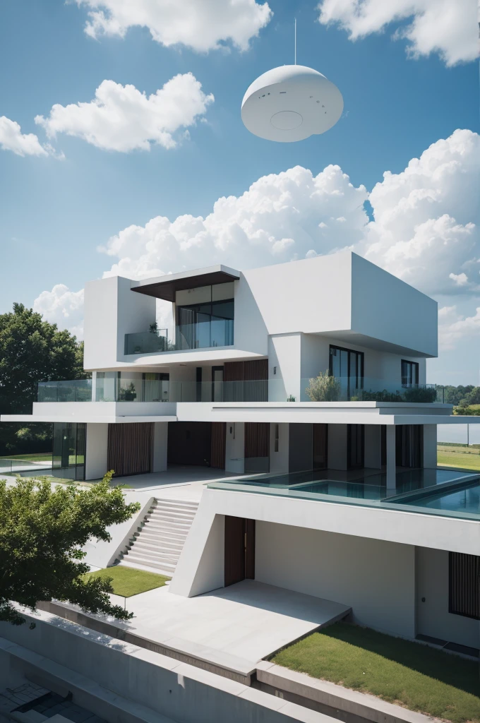 Create a logo for a modern house in the clouds