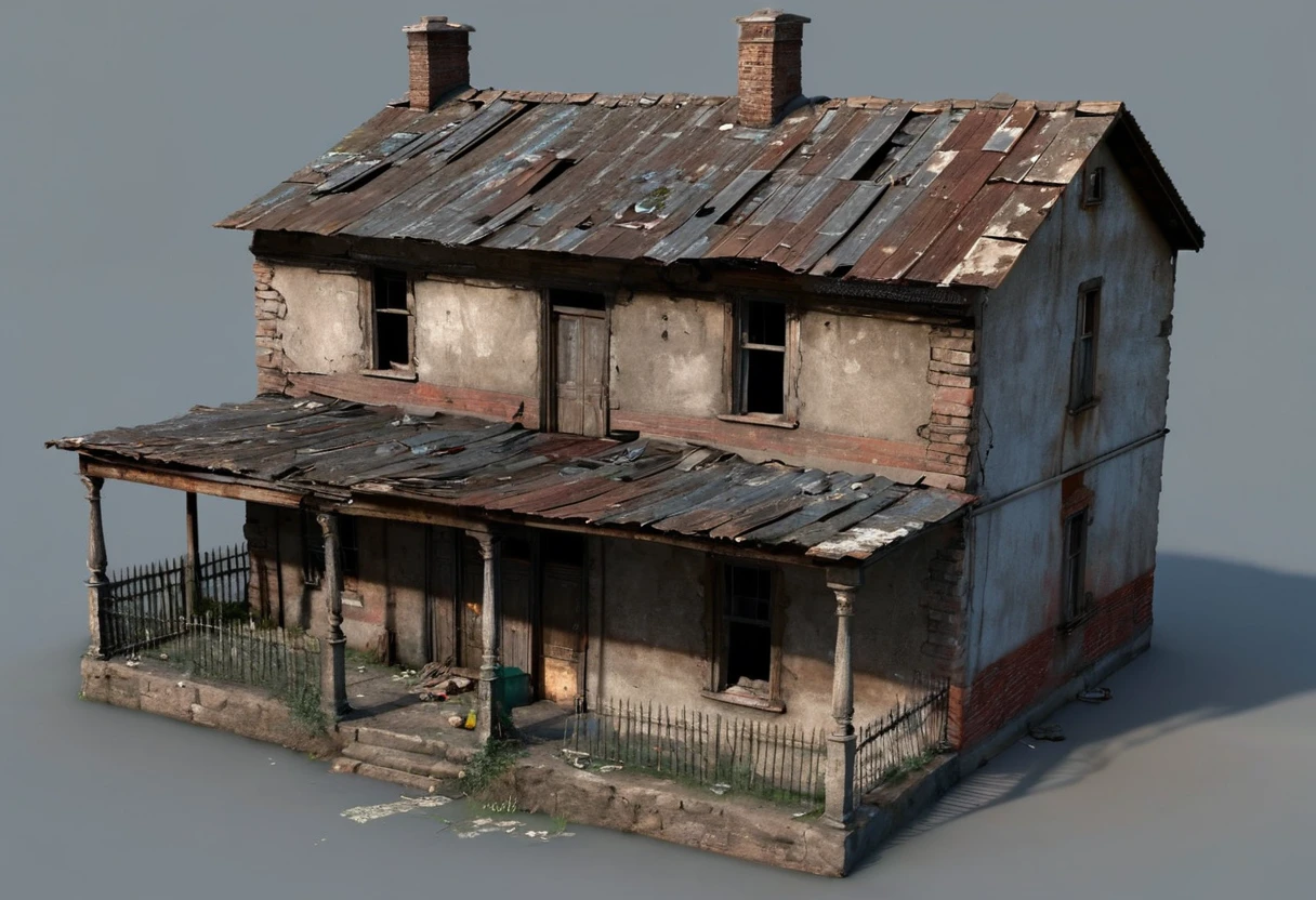 Old country house with very poor appearance. The house has only two rooms and is in poor condition. Are aspects and very miserable and it looks very old. [City House] [Poor] [Miserable] [Old] [Small] [3D model]