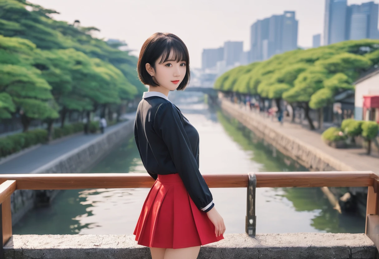 (masterpiece:1.3), (16K,, Realistic, RAW Photos, Highest quality: 1.4), (One girl), panorama shot, (Realistic Face), (short hair:1.3), Turning Head Away, Realistic eyes, Beautiful attention to detail, (Realistic Skin), Long Shot, Charm, Ultra-high resolution, Ultra-realistic, long shot、Highest quality, masterpiece, 超Fine, first-class, Very delicate and beautiful, Ultra-fine CG, Fine, Beautiful feet, Small Ass, mini skirt, underwear、from behind、Japanese girl、Black Hair、Japanese city background