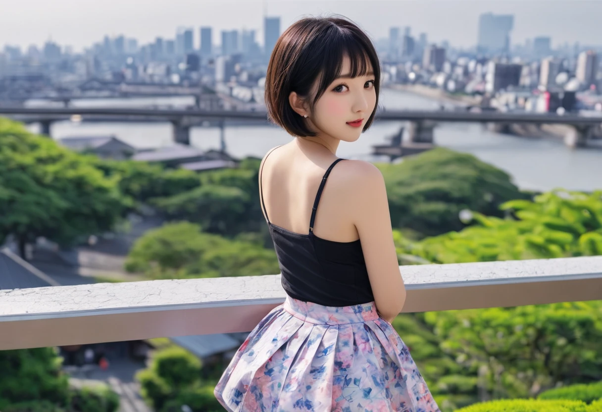 (masterpiece:1.3), (16K,, Realistic, RAW Photos, Highest quality: 1.4), (One girl), panorama shot, (Realistic Face), (short hair:1.3), Turning Head Away, Realistic eyes, Beautiful attention to detail, (Realistic Skin), Long Shot, Charm, Ultra-high resolution, Ultra-realistic, long shot、Highest quality, masterpiece, 超Fine, first-class, Very delicate and beautiful, Ultra-fine CG, Fine, Beautiful feet, Small Ass, mini skirt, underwear、from behind、Japanese girl、Black Hair、Japanese city background