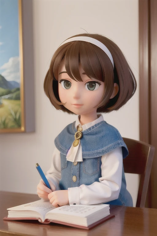 ((best qualityer)),  (detailded), 1 girl, with book in your hand, near a painting
