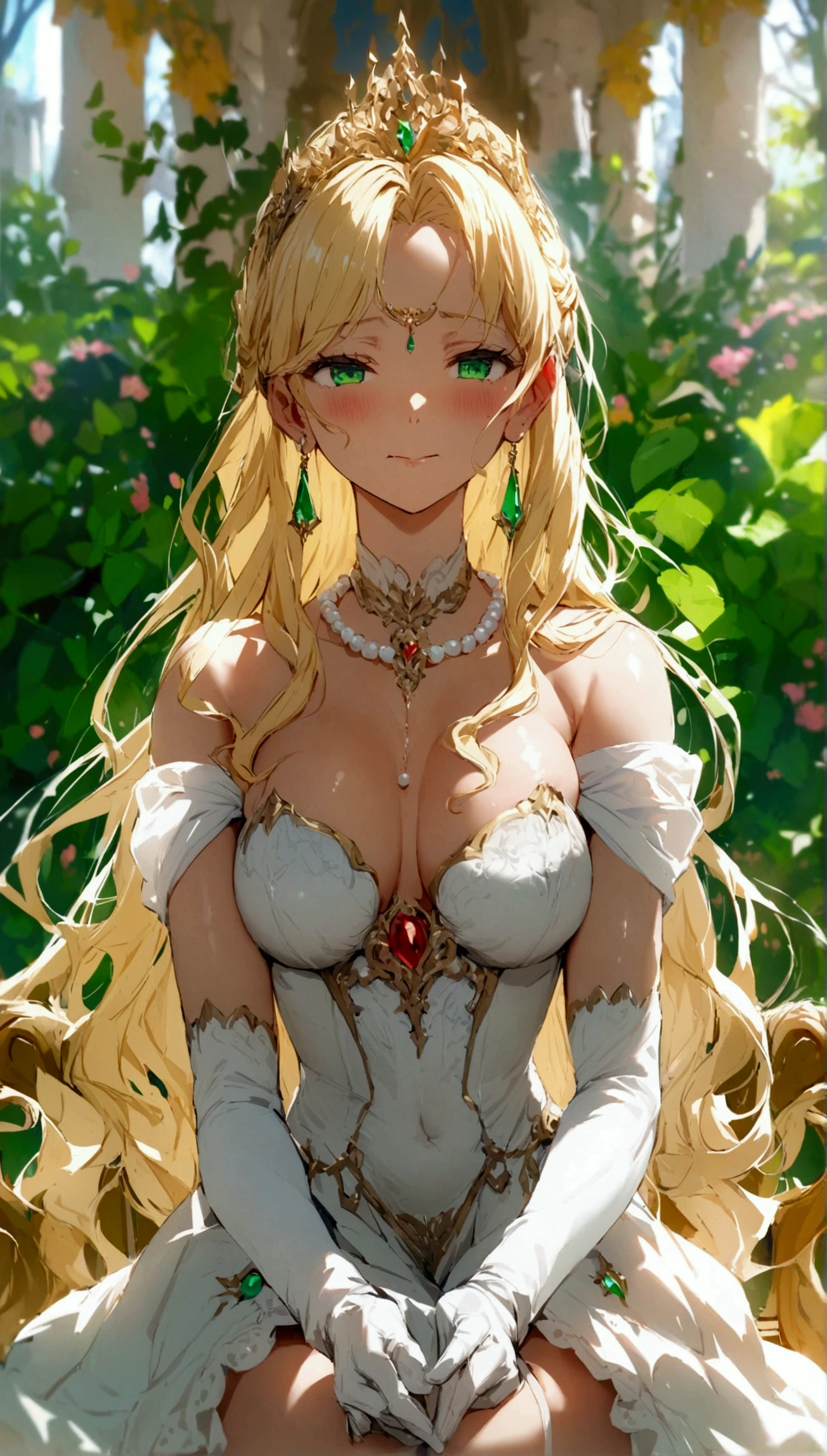 Anime. 1 Girl. Cute girl. Princess. Blonde. Long hair. Wavy hair. Green eyes. Beautiful eyes. Perfect eyes. Expressive eyes. Blind eyes. Blind. Ideal face. 16 years. Sitting chest. Beautiful breasts. Ideal anatomical body. Beautiful long legs. Luxurious white dress. White stockings. High heel shoes. White cane. Diadem. Pearl necklace. Neat earrings. White gloves. Urinary incontinence. Wants to pee. Need to pee. A strong, desperate urge to pee. Hand on crotch. He squeezes his crotch tightly. Rubs the crotch. She pees herself. Pissing to himself. Pissing in panties. She peed herself. Urine runs down my thighs. Standing at full height. She is standing on the street. Stands in the royal garden.. Beautiful character design. Shiny skin. Full body. Official
art. Extremely detailed CG Unity 8k wallpaper. Ideal lighting. Ultra high resolution 4K. Super detailed 8K. A high resolution.