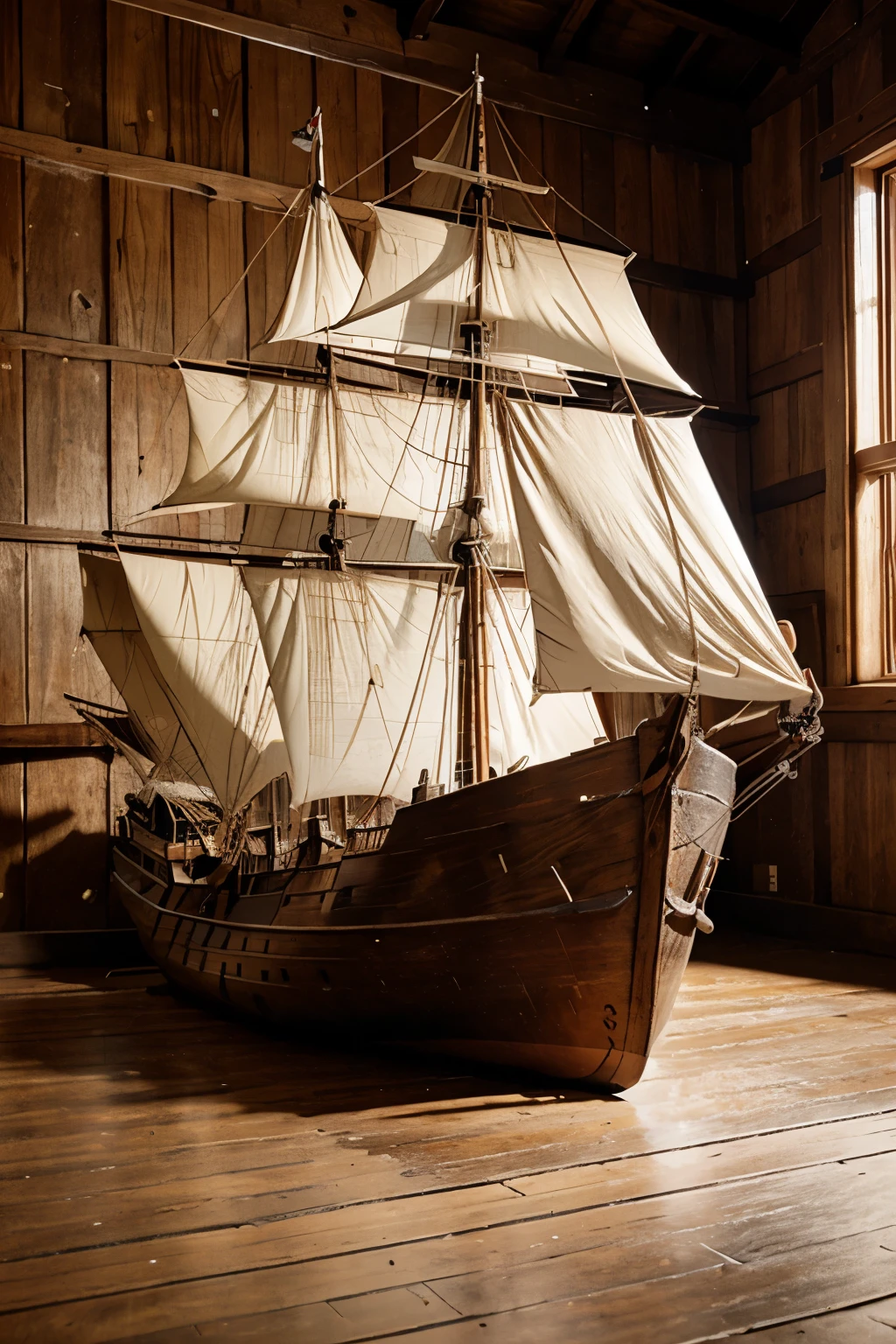 An old, medium-sized wooden ship