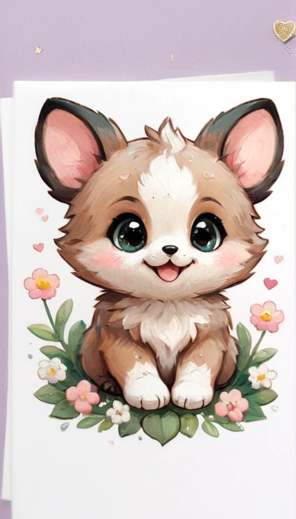 Sticker of a cute, round little animal with big, sparkling eyes and a gentle smile on its face. It has soft, pastel-colored fur. The small critter is surrounded by dainty, heart-shaped flowers in complementary pastel shades, adding to the sticker's overall charm.The white background provides the perfect canvas for this adorable creature, allowing its pastel features to pop and catch the eye. The sticker design exudes a warm and playful energy, making it an endearing addition to any item it adorns.