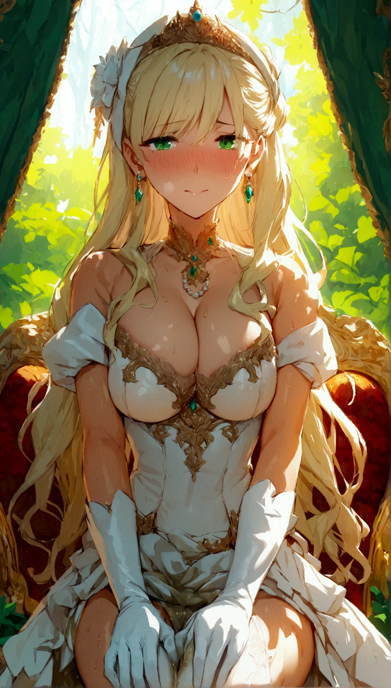 Anime. 1 Girl. Cute girl. Princess. Blonde. Long hair. Wavy hair. Green eyes. Beautiful eyes. Perfect eyes. Expressive eyes. Blind eyes. Blind. Ideal face. 16 years. Sitting chest. Beautiful breasts. Ideal anatomical body. Beautiful long legs. Luxurious white dress. White stockings. High heel shoes. White cane. Diadem. Pearl necklace. Neat earrings. White gloves. Urinary incontinence. Wants to pee. Need to pee. A strong, desperate urge to pee. Hand on crotch. He squeezes his crotch tightly. Rubs the crotch. She pees herself. Pissing to himself. Pissing in panties. She peed herself. Urine runs down my thighs. Standing at full height. She is standing on the street. Stands in the royal garden.. Beautiful character design. Shiny skin. Full body. Official
art. Extremely detailed CG Unity 8k wallpaper. Ideal lighting. Ultra high resolution 4K. Super detailed 8K. A high resolution.