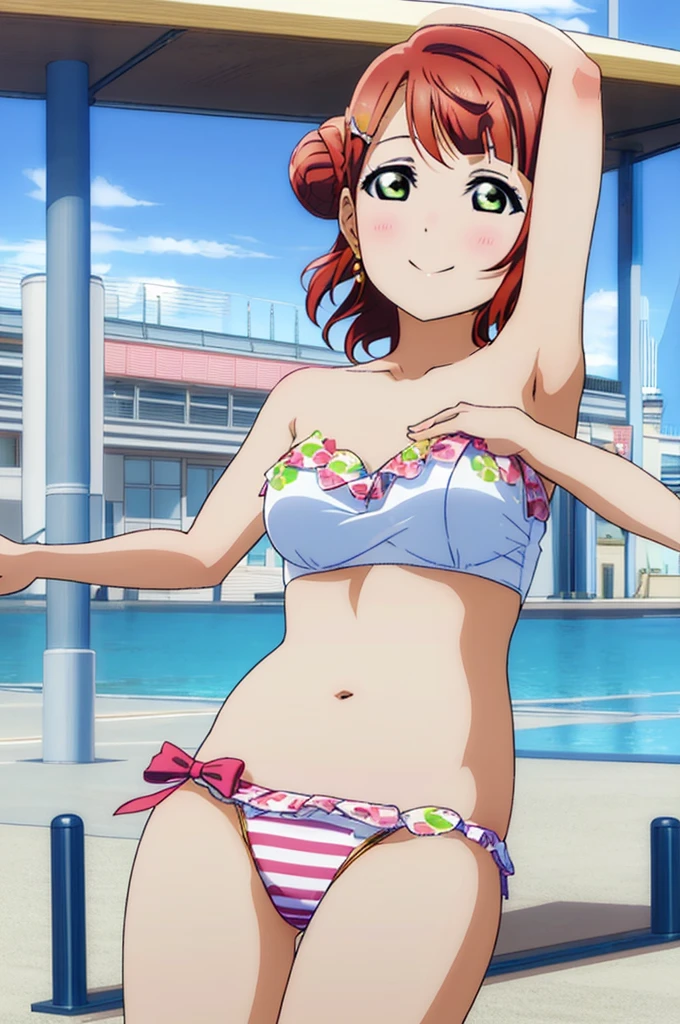 (((pixel-perfect, detail-perfect))), solo, 1girl, ayumu uehara, smile, sauna, bikini, armpit, medium filesize, ultra High Qality