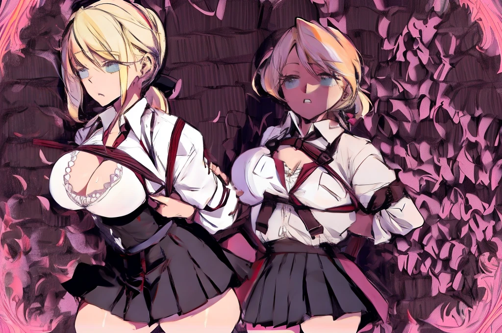 woman, ((Masterpiece, best quality)), girl,1girl, (medium breasts),((excited face)),((hyper detailed perfect eyes)),((huge blond ponytail)),intricate eyes,beautiful detailed eyes,symmetrical eyes,(spider lower abdomen,narrow waist,wide hip,athletic body,inflated legs,thick thighs),(detailed face),beautiful detailed lips, (((college girl, college))),((school girl outfit, school girl)),((skirt,black skirt,cleavage,frilled skirt,micro,skirt frills)),((white shirt,skinny shirt,thighhighs,white thighhighs )), ((silky material)) (cute pose:1.0),(((full body:1.5,front view:1.3))), highly detailed, cinematic lighting, ultra realistic, blush, looking at viewer, ((takatekote)), college background, ((schoolyard:1.2))