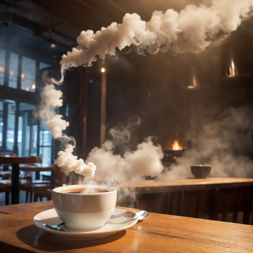 Steam rising from a coffee cup in a cafe