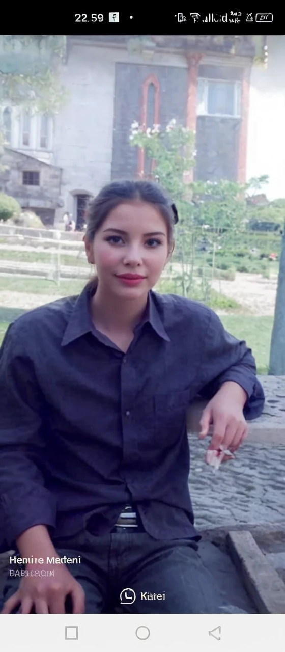 Beautyful girl in the flower garden and castle