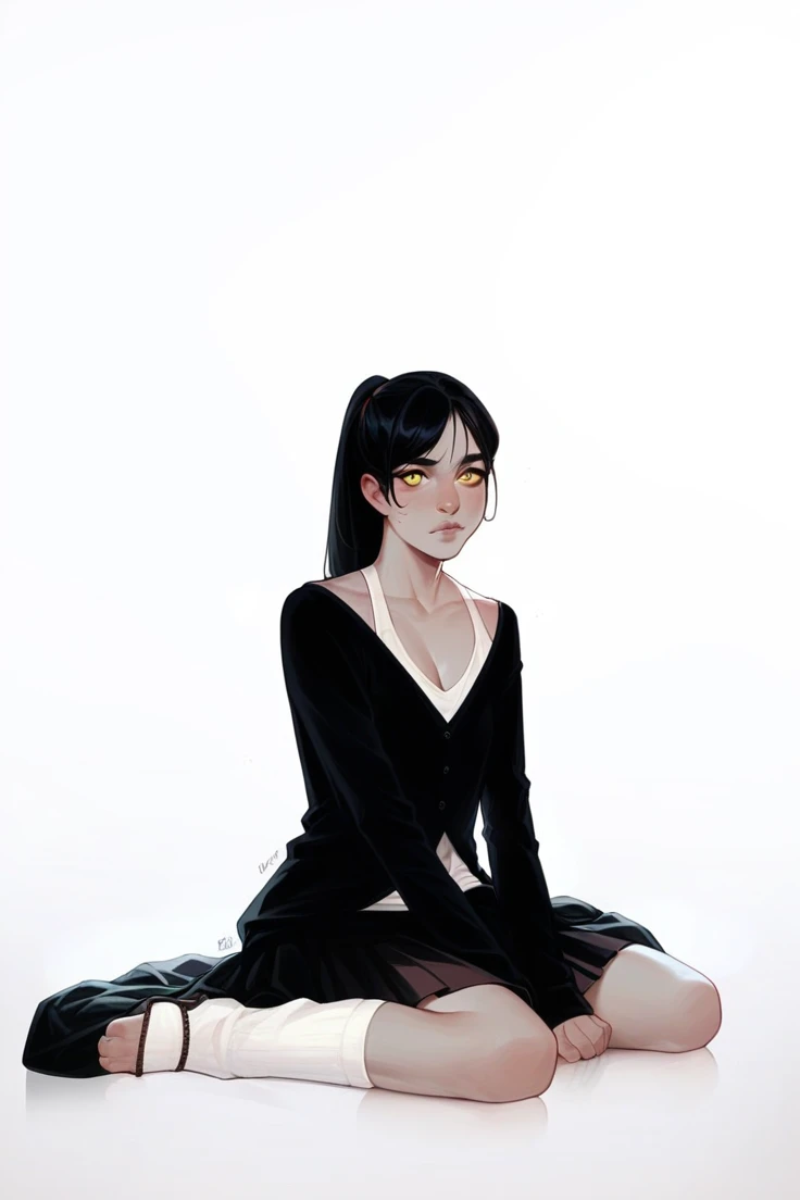 Have her sit on a cloud with LOTS of yellow lighting on her and yellow eyes