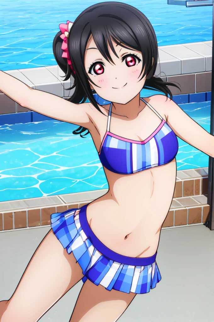 (((pixel-perfect, detail-perfect))), solo, 1girl, Nico yazawa, eyes red, smile, pool, bikini, armpit, flat filesize, ultra High Qality