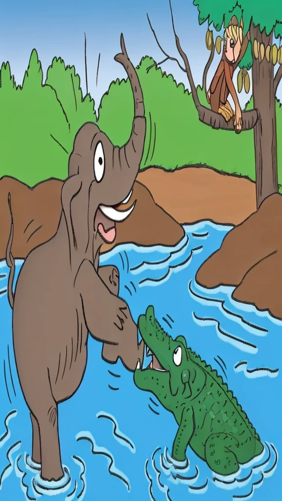 A crocodile bites an elephant's leg