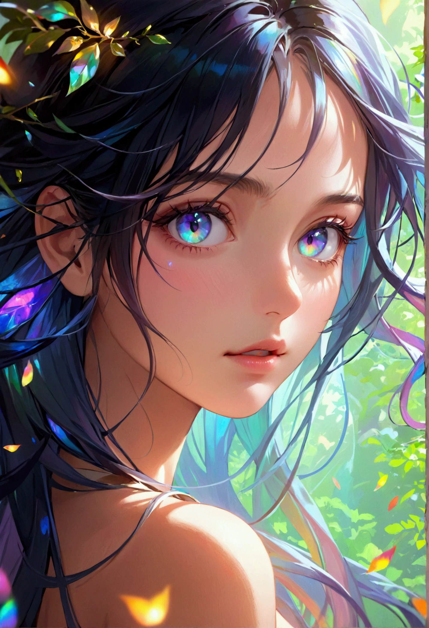(masterpiece), best quality, expressive eyes, perfect face, Girl,long dark iridescent hair, iridescent eyes,sexy body