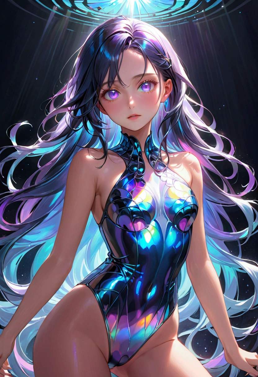 (masterpiece), best quality, expressive eyes, perfect face, Girl,long dark iridescent hair, iridescent eyes,sexy body