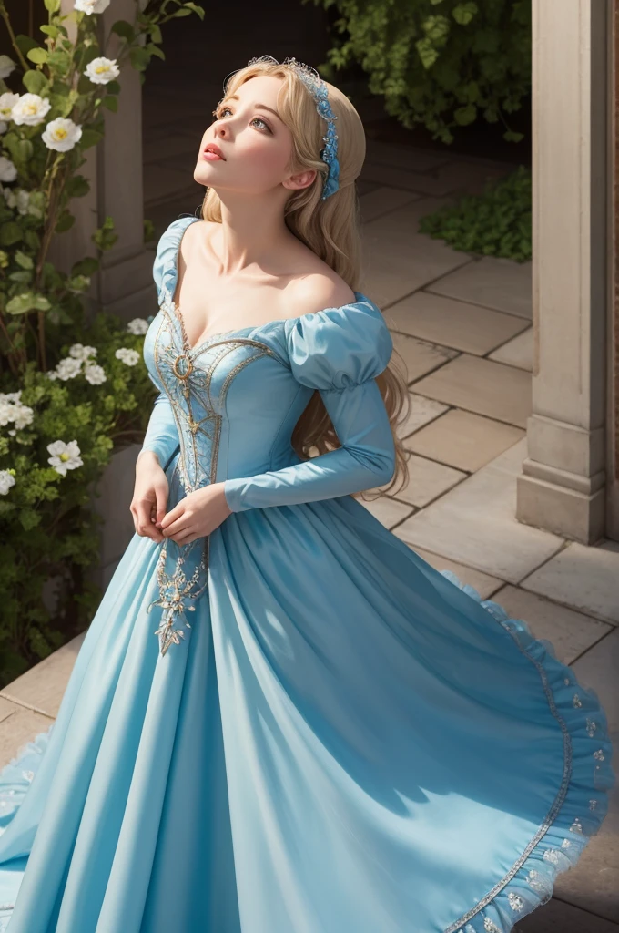 Vision of Cinderella looking up high 