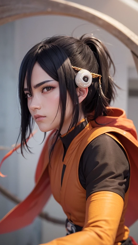 Portrait of Asian black-haired boy. with rinegan eyes in naruto. 8k photo quality