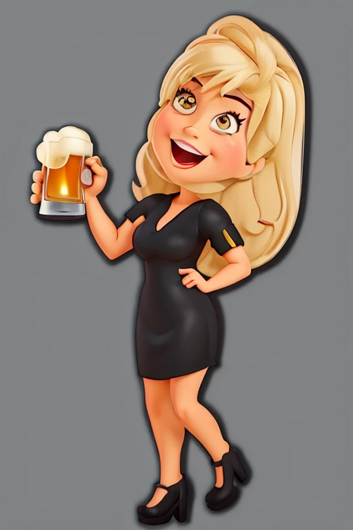 cartoon woman holding a beer mug and a glass of beer, in cartoon style, cartoon style, caricature illustration, cel shaded!!!, chibi, cartoon style illustration, cute woman, caricature, cartoon art style, holding a beer!!, shaded cel:15, cartoon, blonde, professional illustration, blonde women, blonde woman, 8k