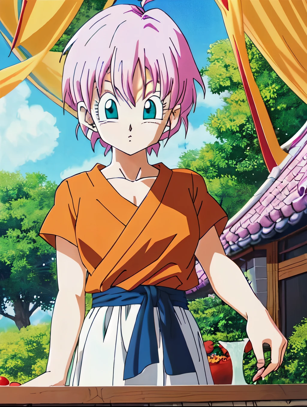 ((Highest quality)), ((masterpiece)), (detailed), ((Akira Toriyama))、One girl, Pink short hair、Blue-green eyes