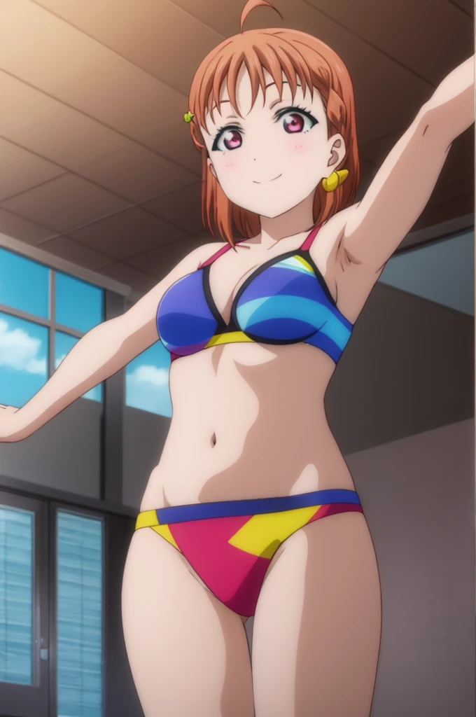 (((pixel-perfect, detail-perfect))), solo, 1girl, chika takami, smile, sauna, bikini, armpit, medium filesize, ultra High Qality