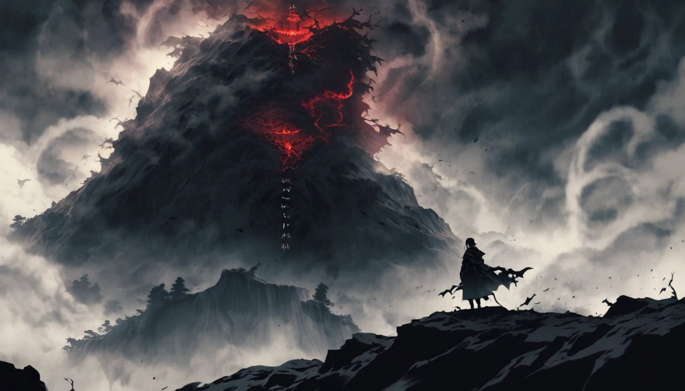 Create an anime-style image inspired by the following song lyrics. The image should feature at least one anime character standing on the edge of a cliff, staring into an abyss with mist swirling around. The character should have a determined expression, symbolizing their struggle and resilience. Scars or other signs of past battles should be visible on the character. In the background, incorporate elements of a dark, stormy environment, possibly with shadows or demons lurking to represent inner demons. The overall theme should convey a sense of rising above challenges and finding strength and redemption. Ensure the image captures a mix of darkness and hope, reflecting the themes of the song