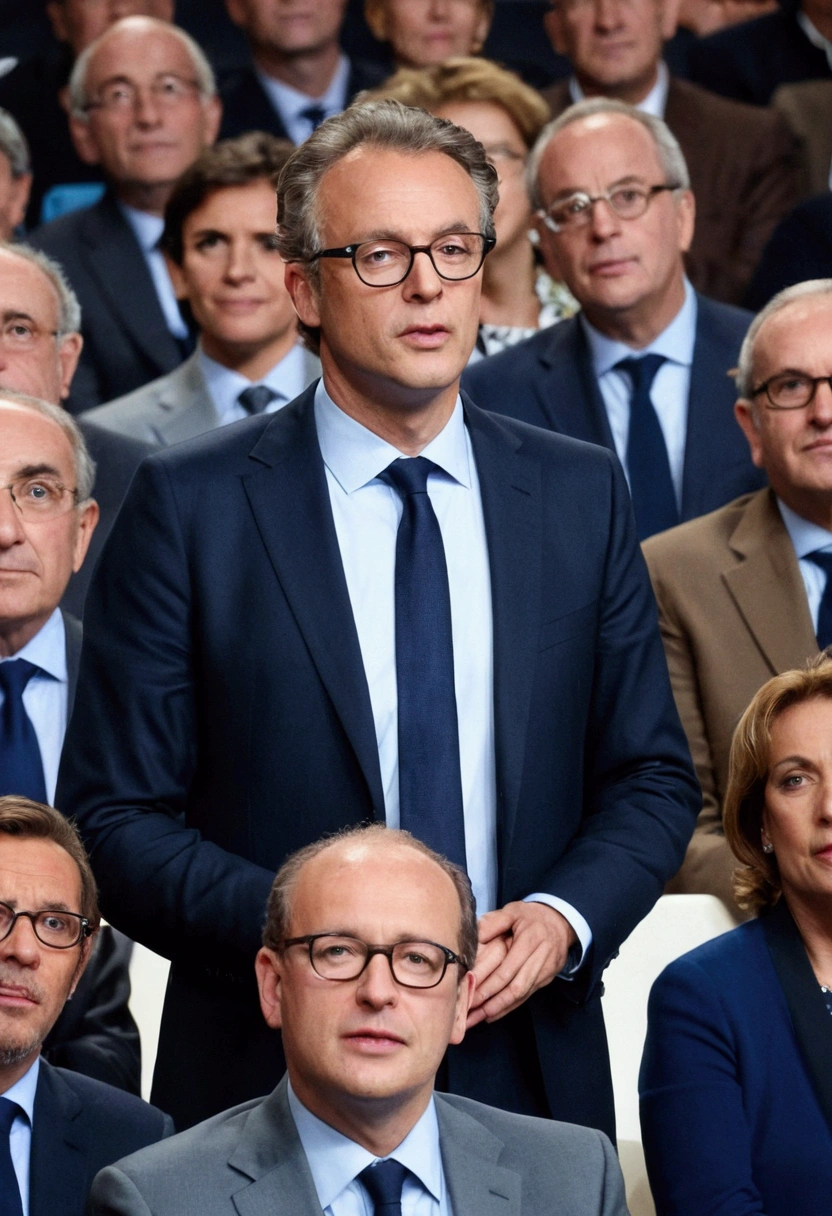 Sur une scène, des spectateurs regardent une présentateur poser des questions avec un micro