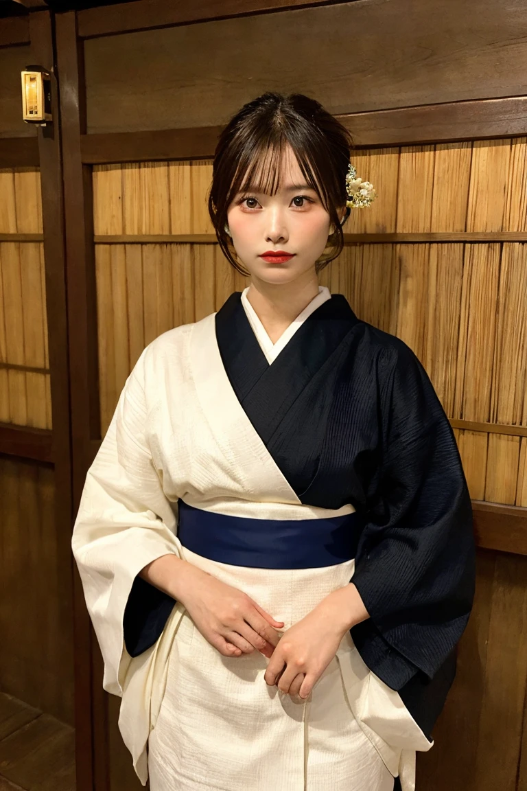 muster piece, best quality, illustration, Super detailed, fine details, High resolution, 8K,wall paper, perfect dynamic composition,(Details High quality, realistic depiction of eyes:1.3), (idol, kimono:1.3), short bob hair, medium breasts, black hair color, Big Natural Color Lip, bold sexy pose, crying a little、cold gaze, Harajuku style、30 year old girl、cute type、lolita、beautiful legs, hotel room, hposing Gravure Idol