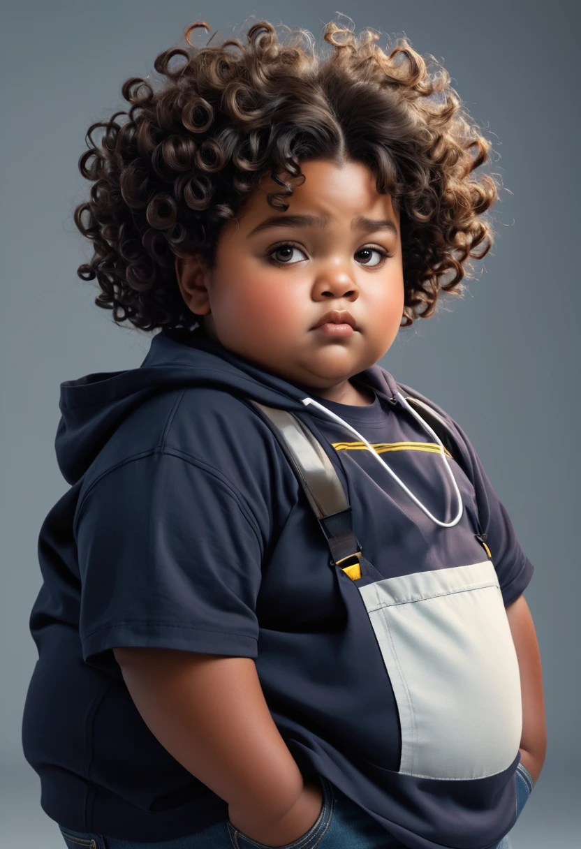 Make a  boy black, chubby guy with curly hair who has electrical powers 