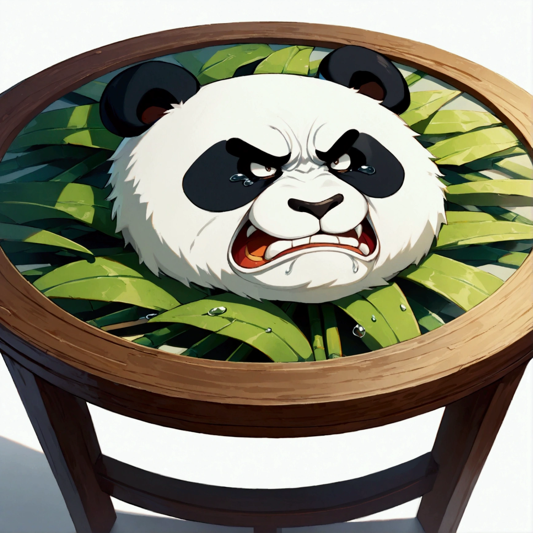 List of cute Chinese giant panda emojis,cartoon animals,A green bamboo leaf on the head,Hands on hips,Short legs, (((unhappy,Cried sadly,Angry expression,甩头Angry expression))) , (((Detailed panda animal portrait table,Front view,side view,three quarter view))) (((White background))),masterpiece,Extreme details,8K resolution,panoramic,Depth of Field
