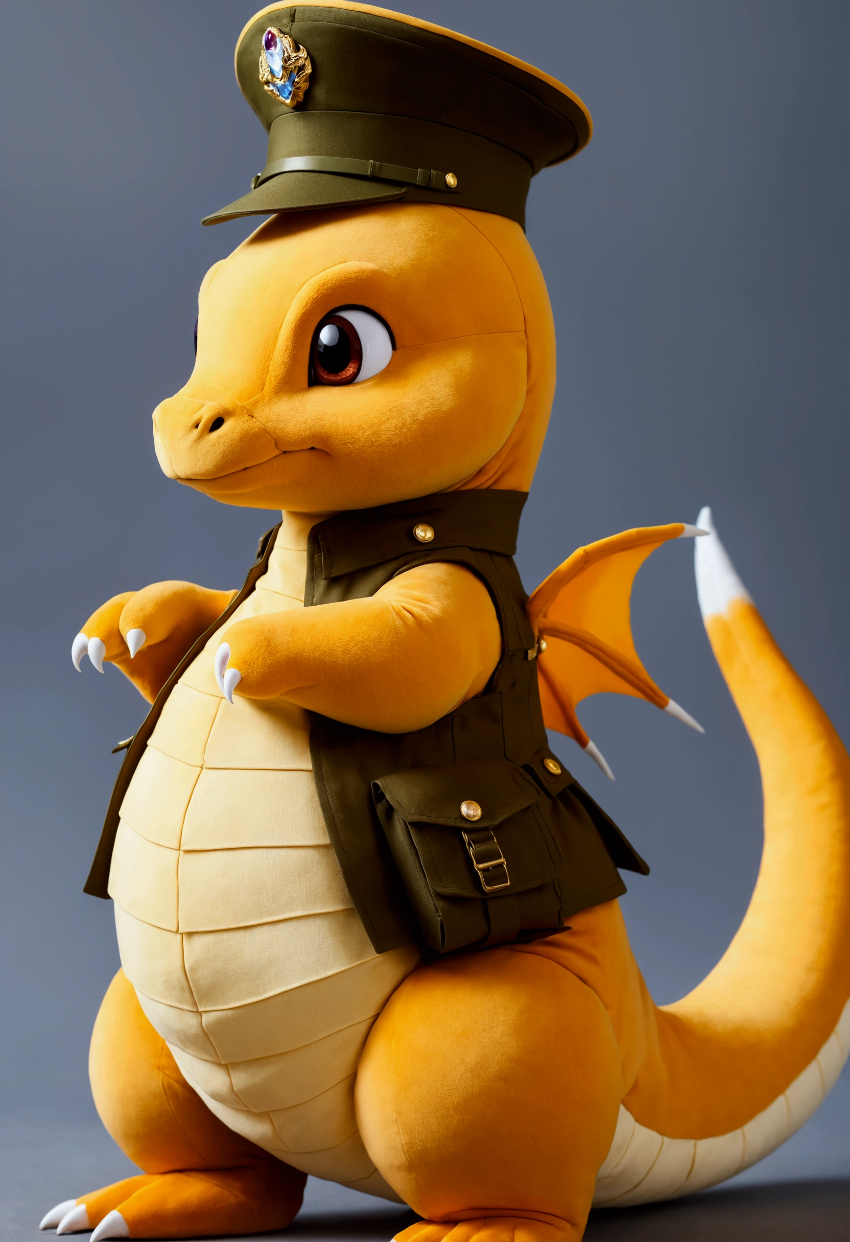 Dragonite Pretty, playful military costume,puissance et agilité,Brown, silky hair,Redness,Size, flash
