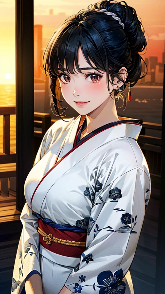 (masterpiece:1.3, Highest quality, Ultra-high resolution, Very detailed), (Realistic, photoRealistic:1.4), Beautiful illustrations, Perfect lighting, colorful, Written boundary depth,
Beautiful detailsまでこだわった髪, Beautifully detailed face, Beautiful details, Beautiful clavicle, Beautiful body, 美しいLarge Breasts, Beautiful thighs, Beautiful legs, Beautiful fingers,
Show Viewer、Front view:0.6, beauty1人, Japanese, beauty、30 years old, Perfect Face, (Perfect Anatomy, Anatomically correct), Cute and symmetrical face, Baby Face, , Shiny skin,
Neat and clean kimono、White and red tones、
(Black Hair, Updo Hair:1.4), Dark brown eyes, Large Breasts, The body is slim,
hair ornaments、
(Beautiful views), (night), (Riverside), Standing with good posture, 優しいsmile、(smile, Lips parted),
