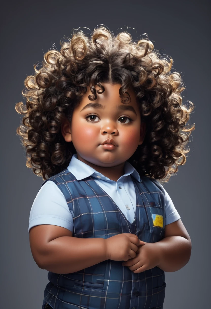 Make a  boy black, chubby guy with curly hair who has electrical powers 