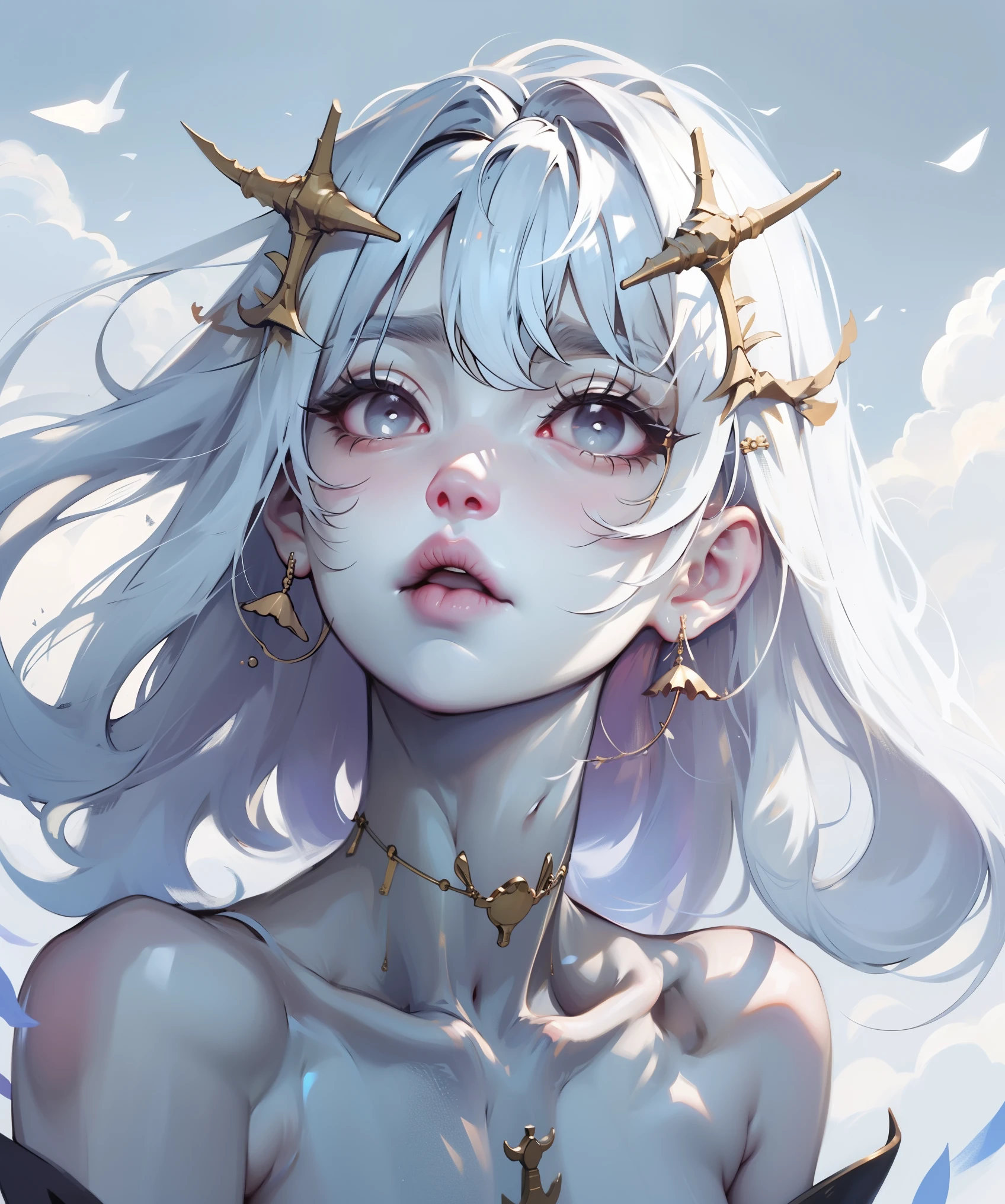 1 girl, Adult women,  Solitary, g0ld3mb, Air, (platinum blonde hair) hair, Ji Qie, (kawaii hair clips:1.2)    high quality, best quality, high resolution, High Detail, (Airen aura magic), hair uplifted, trumpet