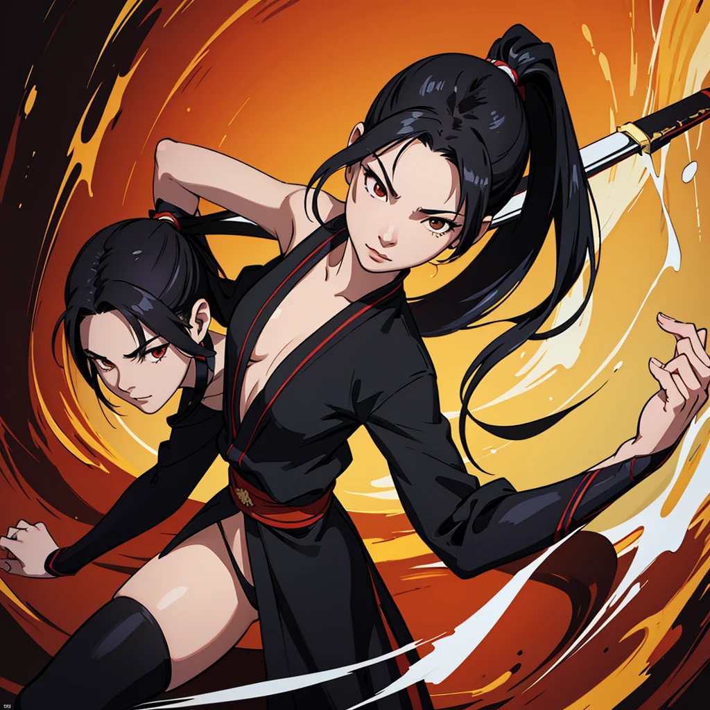 individual，masterpiece, Best quality, Super exquisite original painting, masterpiece, high quality, High Detail,Game character portraits,Black hair ponytail,Shiranui（To the devil)，Ninja,Long legs，Thin waist，Streamlined figure