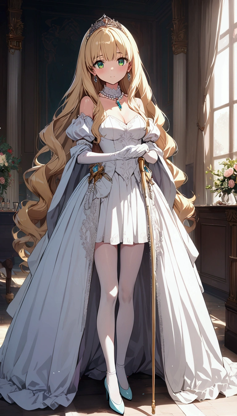 Anime. 1 Girl. Cute girl. Princess. Blonde. Long hair. Wavy hair. Green eyes. Beautiful eyes. Perfect eyes. Expressive eyes. Blind eyes. Blind. Ideal face. . Sitting chest. Beautiful breasts. Ideal anatomical body. Beautiful long legs. Luxurious white dress. White stockings. High heel shoes. White cane. Diadem. Pearl necklace. Neat earrings. White gloves. Cold. Runny nose. Snot flows from the nose. Wants to sneeze. I need to read it. Violent, desperate desire to sneeze. She sneezes. Snot flows from my nose after sneezing. Handkerchief. Covers his nose with his hand. Blows his nose. Standing at full height. She is standing on the street. Stands in the royal garden. Beautiful character design. Shiny skin. Full body. Official
art. Extremely detailed CG Unity 8k wallpaper. Ideal lighting. Ultra high resolution 4K. Super detailed 8K. A high resolution.