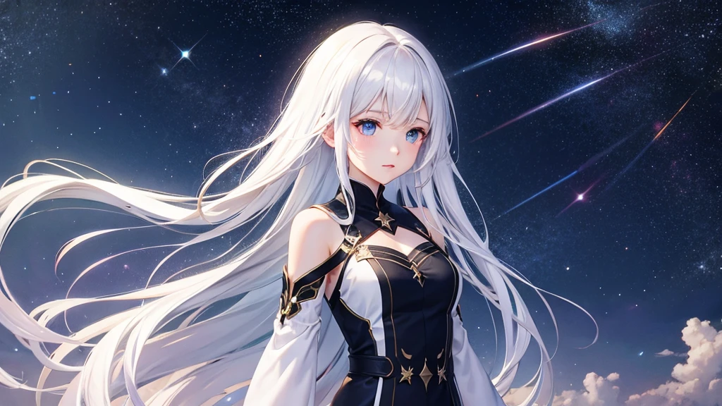 Highest quality,Anime Style,Sparkle Effect,Starry Sky,One girl,White Hair