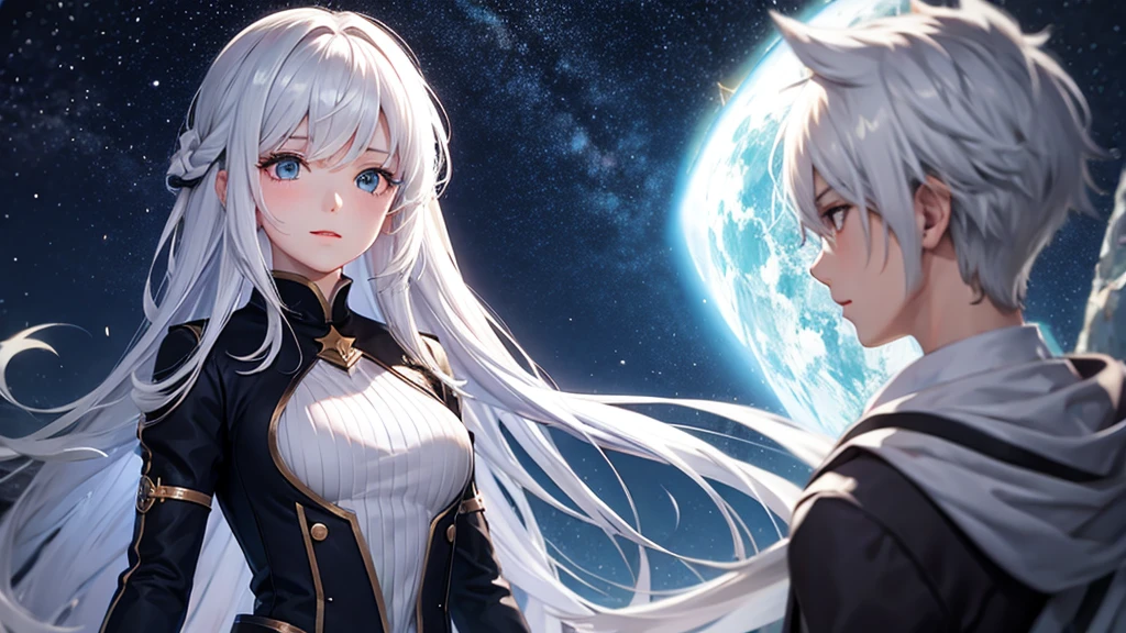 Highest quality,Anime Style,Sparkle Effect,Starry Sky,One girl,White Hair