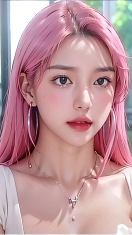 (1 girl:1.3), Alone, open shot, full body masterpiece, Ultra realistic, 16K, Dreamy atmosphere, r3b3cc4 young, Sensual (Erotic), 1 girl (cute young) alone, delicate (seductive) female face, silky realistic clear hair, looking at viewer, Sakuragi Otome (otome dori), pale-pink hair, simple unfocused background, bedroom background, jewelry, earrings, necklace, young beauty, portrait, hoop earrings, realistic, soft lighting, very hot body , photorealistic, detailed clear eyes, extremely erotic, delicate feminine, muscular female body, large natural breasts, belly hot, narrow waist, proportionally big hips, thick legs, beautiful, nude, different sensual positions, raw, analog, sharp focus, 8K, high definition, dslr, high quality, Fujifilm XT3, Film grain, award winning, highly detailed skin artwork, realistic skin details, visible pores, clear focus, volumetric fog, 8k hd, dslr, high quality, Film grain, light skin, photographic realism , lomography 