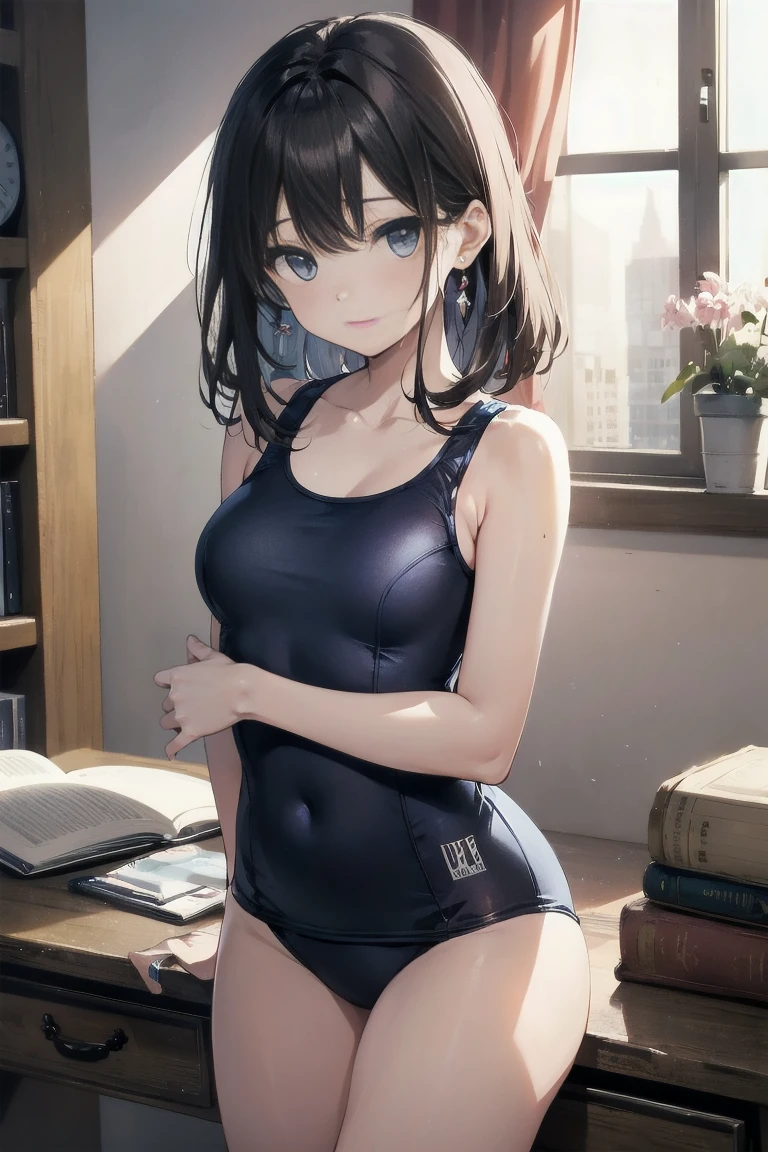 high quality、最high quality、Ultra-high resolution、Slender beauty、All pink school swimsuit、Embarrassed look、Pleasant expression、Droopy eyes、crack