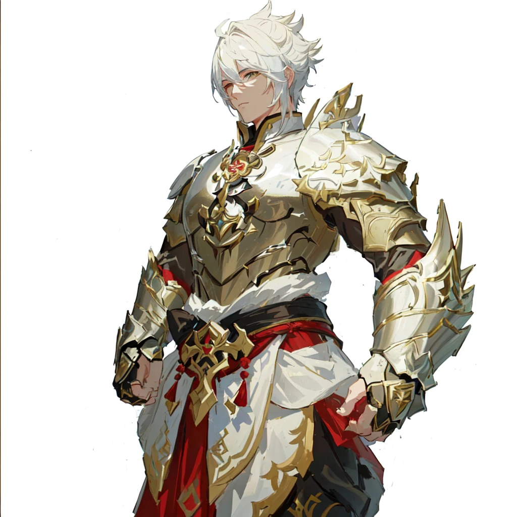 a close up of a person in a costume with a sword, zhongli from genshin impact, thancred waters in style of wlop, genshin impact character, by Yang J, heavy white and golden armor, a human male paladin, loong, keqing from genshin impact, intricate white and gold armor, male paladin, epic exquisite character art
