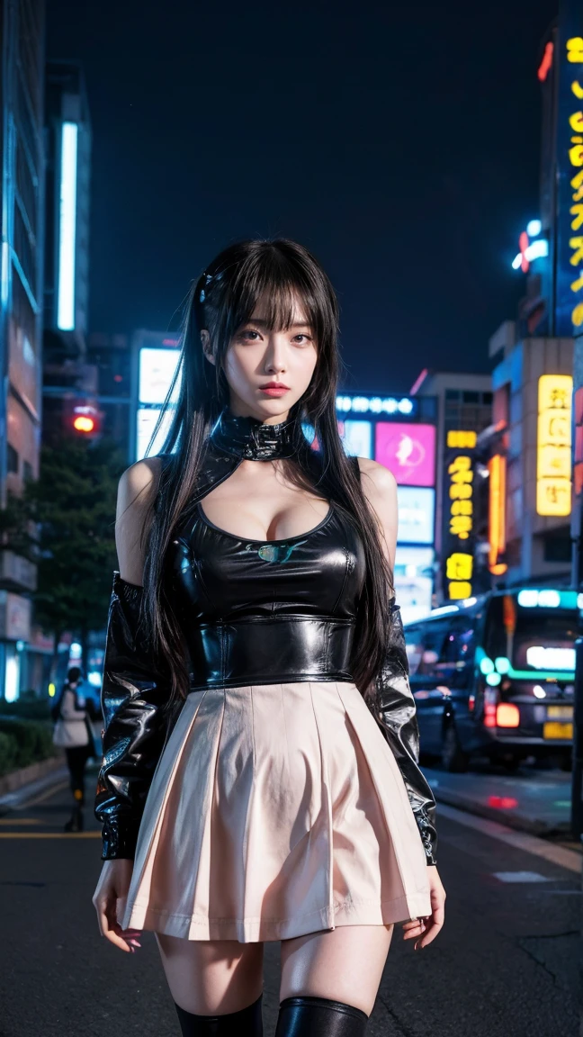 Wearing a dress、Anime girl wearing a headscarf standing in front of a building, digital Cyberpunk Anime Art, Digital cyberpunk - anime art, Anime Cyberpunk Art, cyberpunk anime girl, cyberpunk anime girl mech, Anime style 4K, best anime 4k konachan wallpaper, cyber school girl, Cyberpunk Anime Art, Portrait anime space cadet girl, anime girl of the future, Fantastic cyberpunk girl, big breast, huge breast