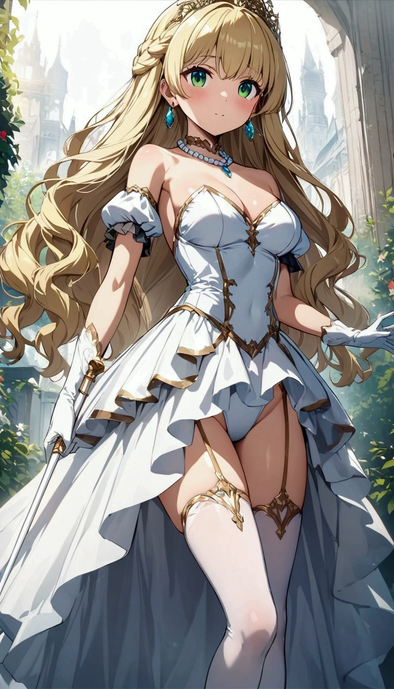 Anime. 1 Girl. Cute girl. Princess. Blonde. Long hair. Wavy hair. Green eyes. Beautiful eyes. Perfect eyes. Expressive eyes. Blind eyes. Blind. Ideal face. 16 years. Sitting chest. Beautiful breasts. Ideal anatomical body. Beautiful long legs. Luxurious white dress. White stockings. High heel shoes. White cane. Diadem. Pearl necklace. Neat earrings. White gloves. Urinary incontinence. Wants to pee. Need to pee. A strong, desperate urge to pee. Hand on crotch. He squeezes his crotch tightly. Rubs the crotch. She pees herself. Pissing to himself. Pissing in panties. She peed herself. Urine runs down my thighs. Standing at full height. She is standing on the street. Stands in the royal garden.. Beautiful character design. Shiny skin. Full body. Official
art. Extremely detailed CG Unity 8k wallpaper. Ideal lighting. Ultra high resolution 4K. Super detailed 8K. A high resolution.